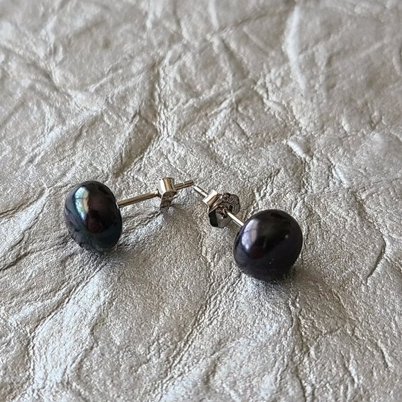Black Freshwater Pearl Earrings-Stud earrings - Picture 2 of 8